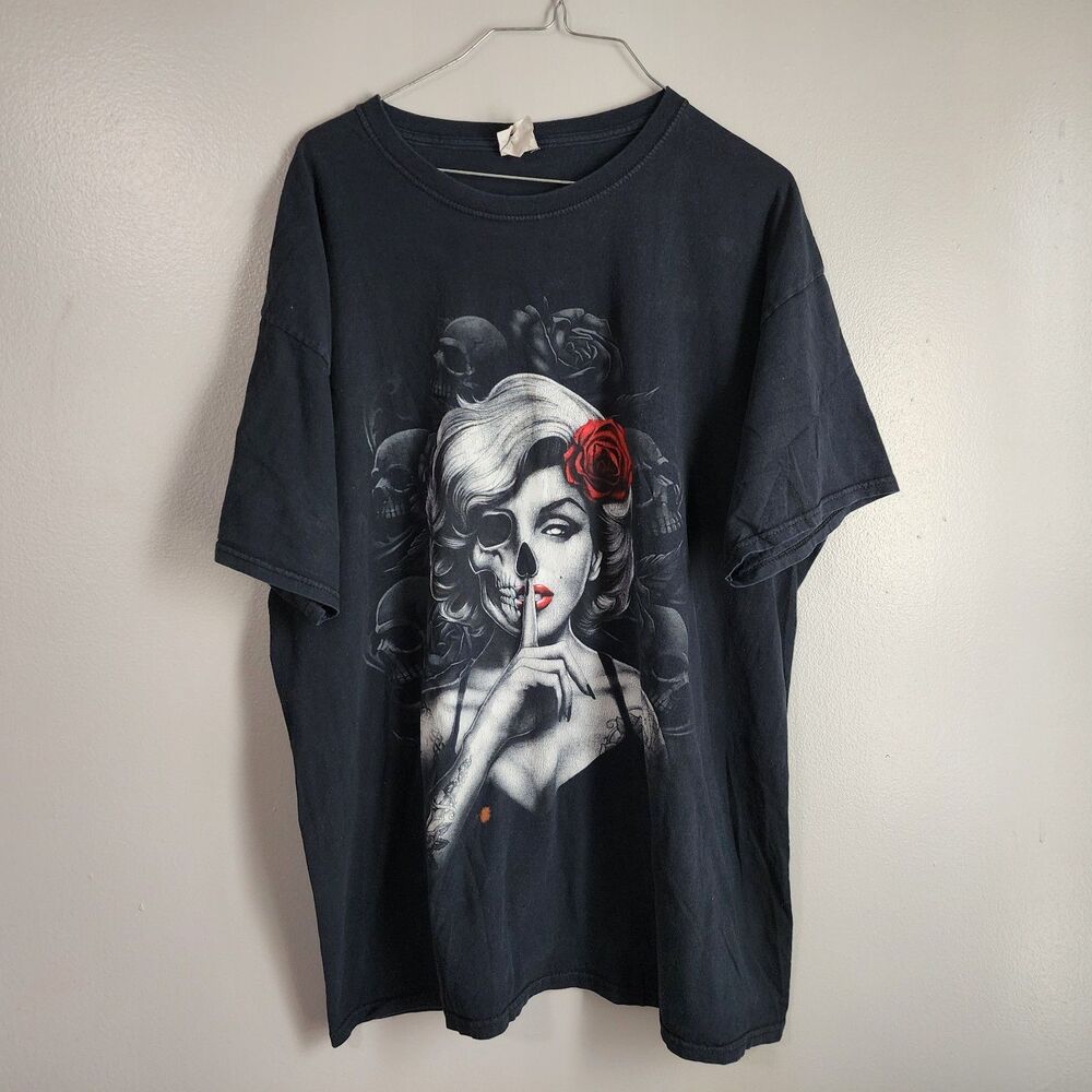 Marilyn Monroe Ghoul Skull Rose Black T-Shirt XL Gothic Thrash Fruit of Loom
